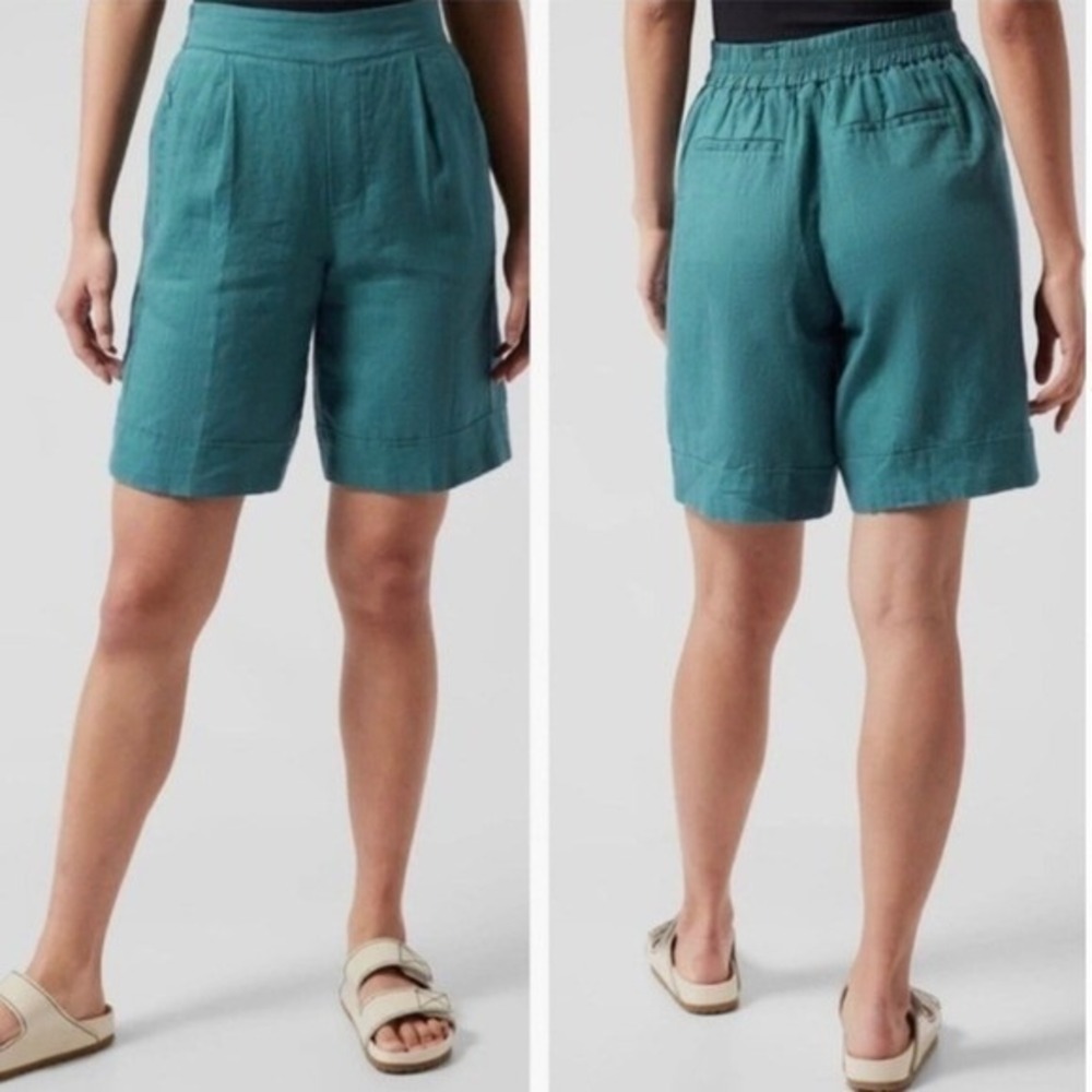 Athleta Playa Linen Bermuda Shorts Women 8 Teal Blue